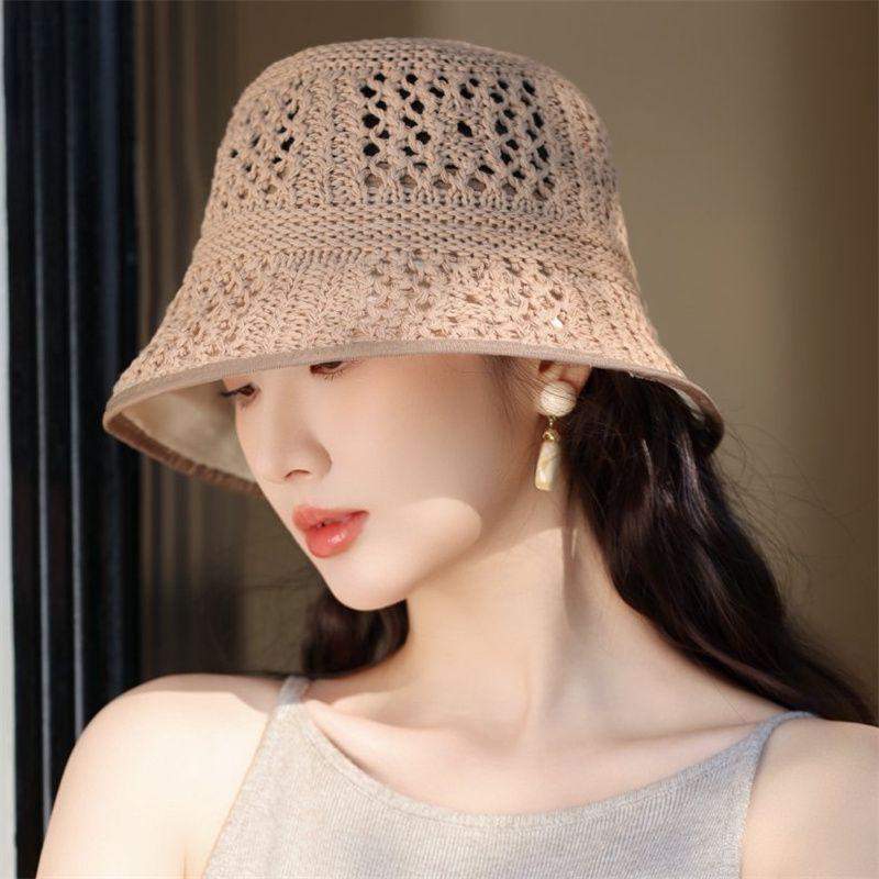 Корейская ажурная вязаная шапка рыбака для женщин летом тонкая и дышащая солнцезащитная шапка