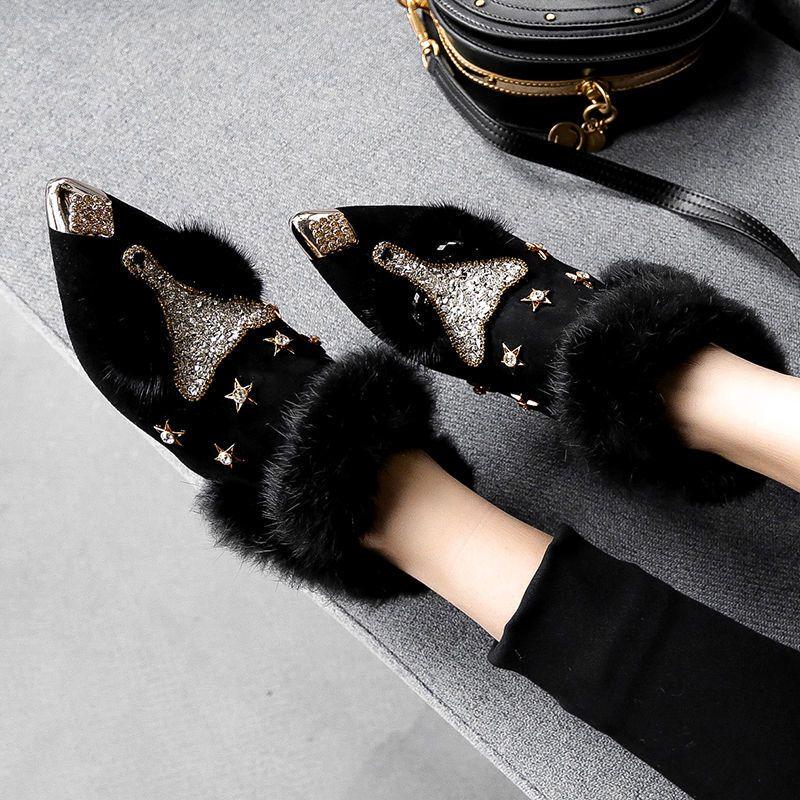 Winter New Padded Fox Head Lazy Hairy Shoes Women Thick with Short Boots