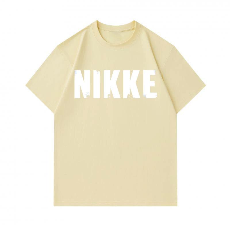 Men's 100% Cotton Crew Neck Short Sleeve T-Shirt, Casual NIKKE Letter Print Breathable Comfortable Loose Tee Top for Daily Outdoor Street Wear