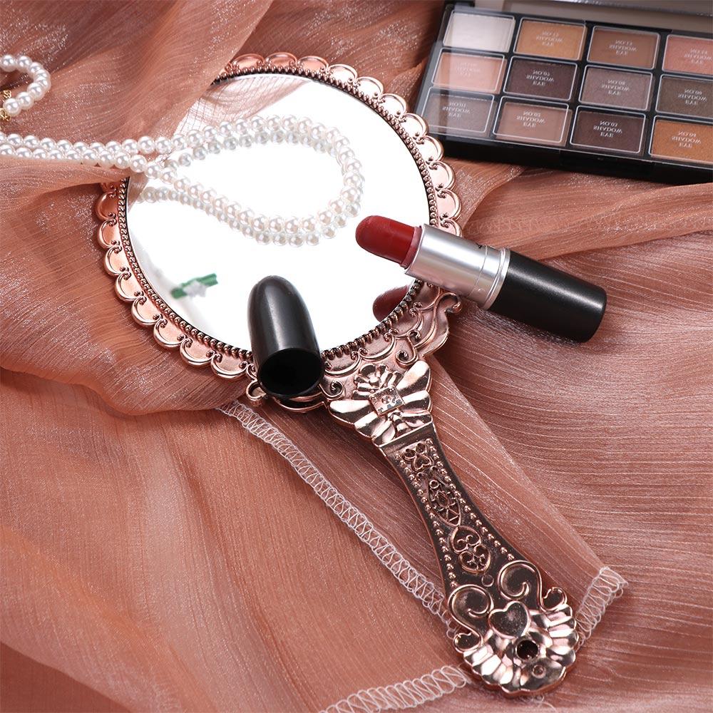 Pattern Handle Carved Small Mirror Easy to Carry Portable Dressing Mirror Handheld Mirror  Desktop