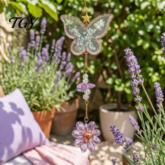 Faux Crystal Suncatcher for Windows Butterfly Crystals with Hook, Hanging Sun Catcher Windows, Sparkling Wind Birthday Gift Her Chimes Chain,