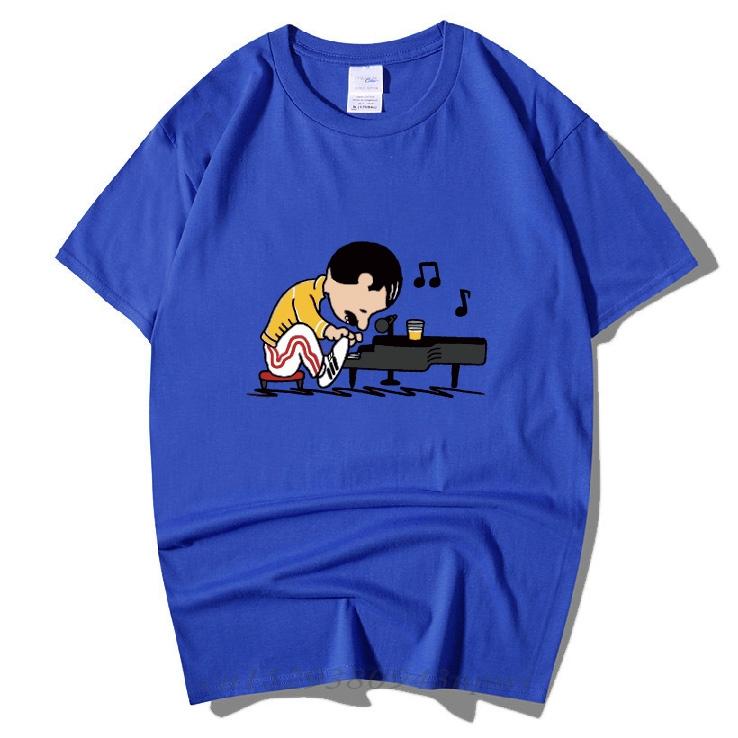 Queen's Band Freddie Mercury Plays the Piano In a Funny T-shirt. Summer Men's Hip-hop Rock Trendsetter with Short Sleeves
