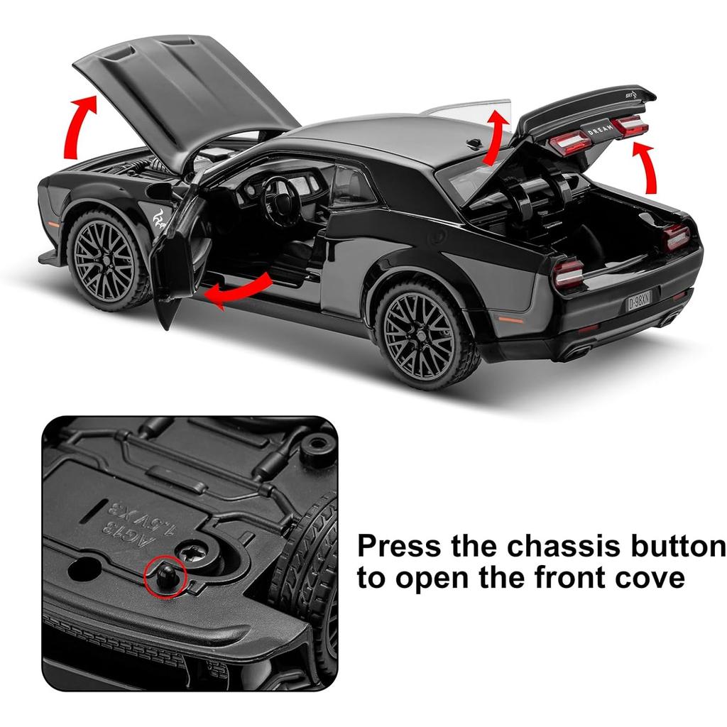 Масштаб 1/32 Dodge Hellcat Challenger Die Cast Metel Pull Back Model Car Hellcat со звуком и светом Hellcat Car Toy Car Toy Gifts для детей от 3 лет и старше