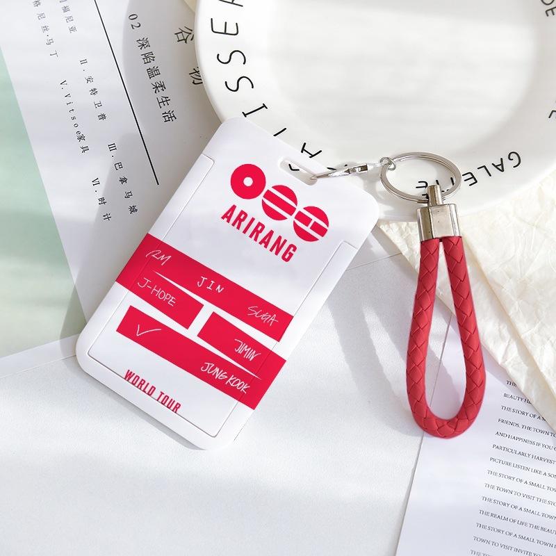 BTS Sliding Photocard Holder, Protective ID Badge Card Case with Braided Keychain Strap, Student Campus Bus Meal Card Protector Merch for ARMY