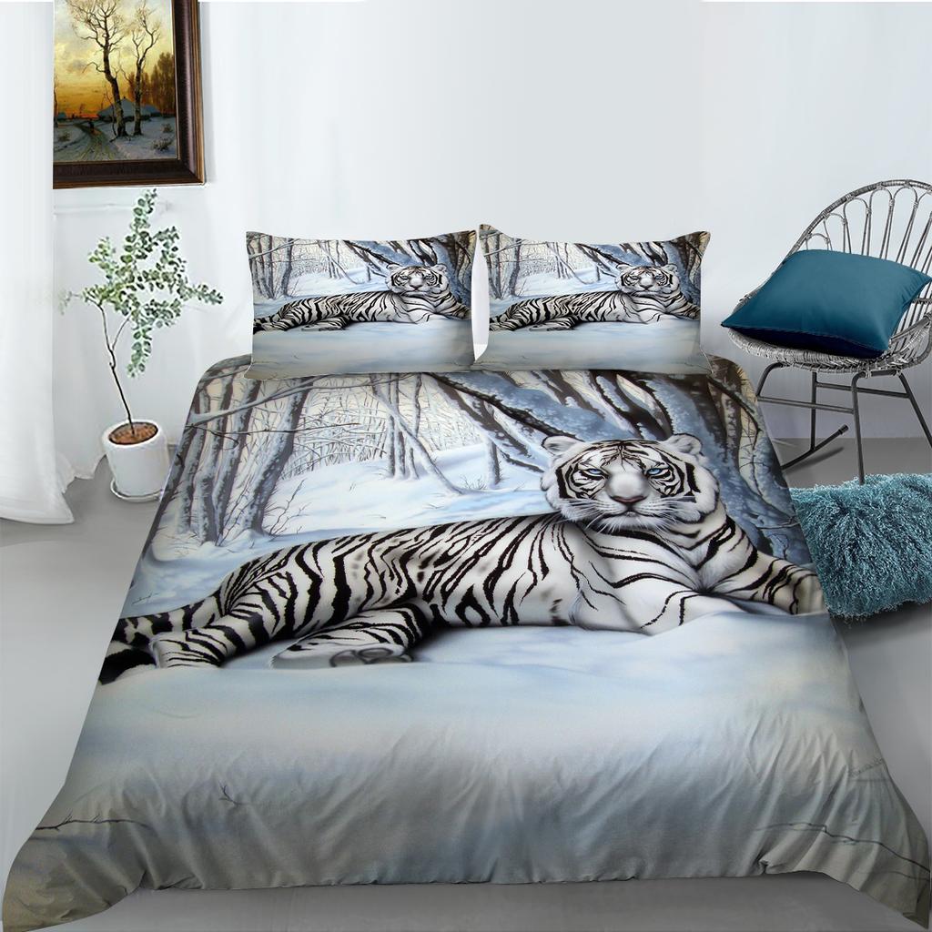 Комплект постельного белья с принтом «Свирепый тигр», полноразмерная двуспальная кровать, пододеяльник с рисунком льва, супермягкое и дышащее постельное белье на молнии