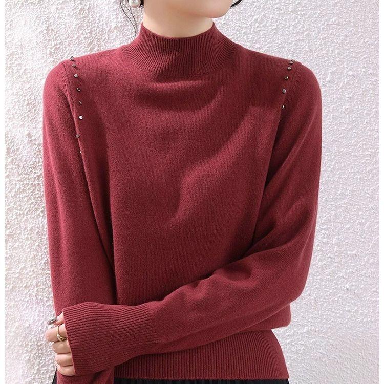 Осенне-зимний женский свитер с высоким воротником и длинными рукавами, трикотажная рубашка, свободная одинарная одежда, нижняя часть рубашки, верхняя часть