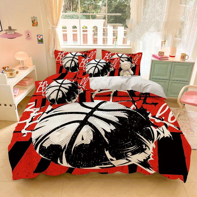 3D Print Basketball Bedding Set Youth Bedding Basketball Theme Duvet Cover Child Adult Quilt Cover Pillowcase Single Queen Size