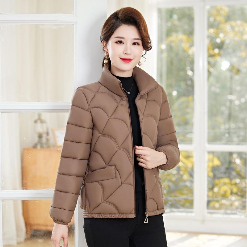 Large size light and thin new fashion stand-up collar solid color cotton-padded jacket femininity mother warm down cotton jacket cotton-padded jacket