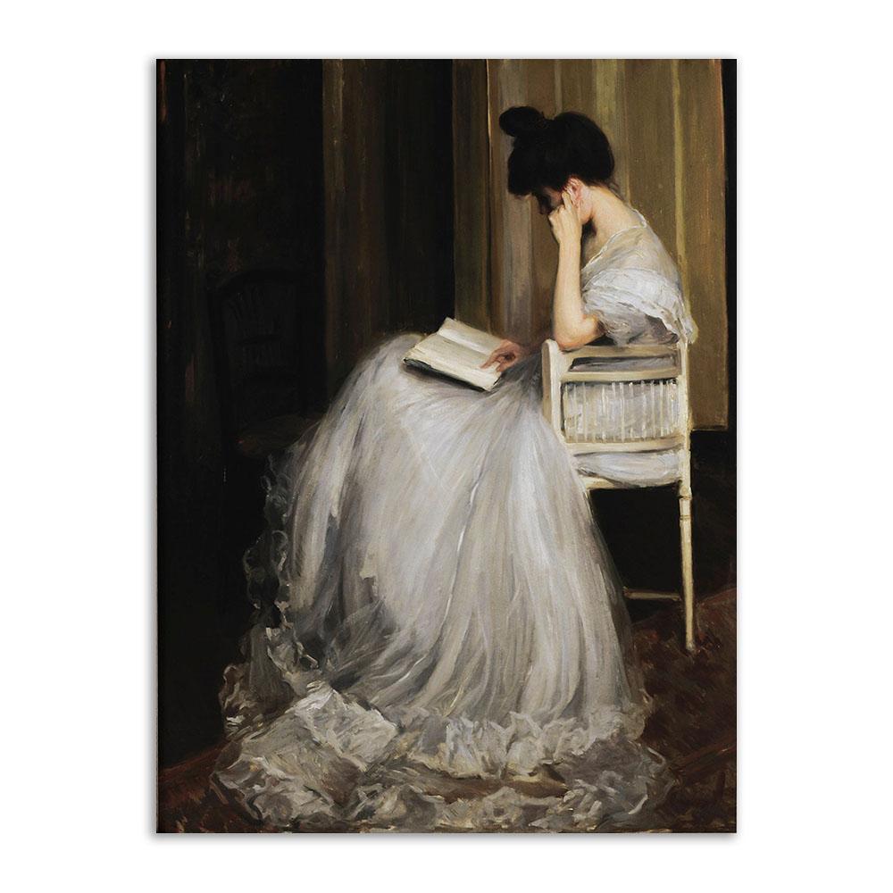 Vintage Reading Woman Portrait Wall Art Antique Retro Canvas Painting Decoration Picture For Living Room Home Wall Poster Art