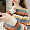 Half-turtleneck Striped Sweater Women's Autumn and Winter Korean Version of The Loose Knitted Bottoming Shirt Outer Wear Thick Top