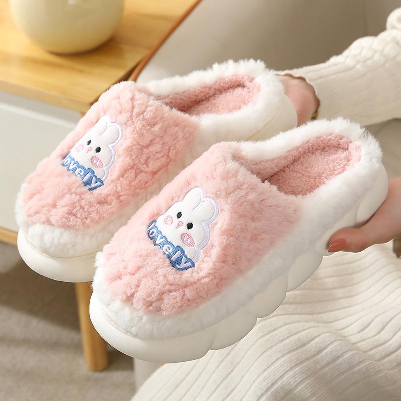 Легкие женские домашние тапочки с мягкой подошвой, прочные пушистые домашние тапочки с милым кроликом