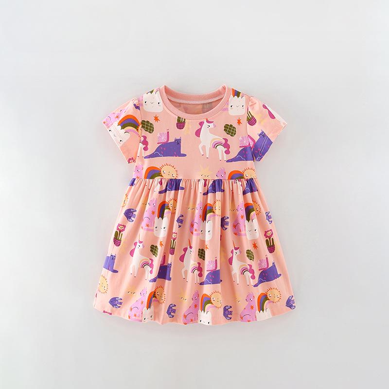 Платье для девочек летнее новое детское повседневное с короткими рукавами модное детское платье для маленьких девочек