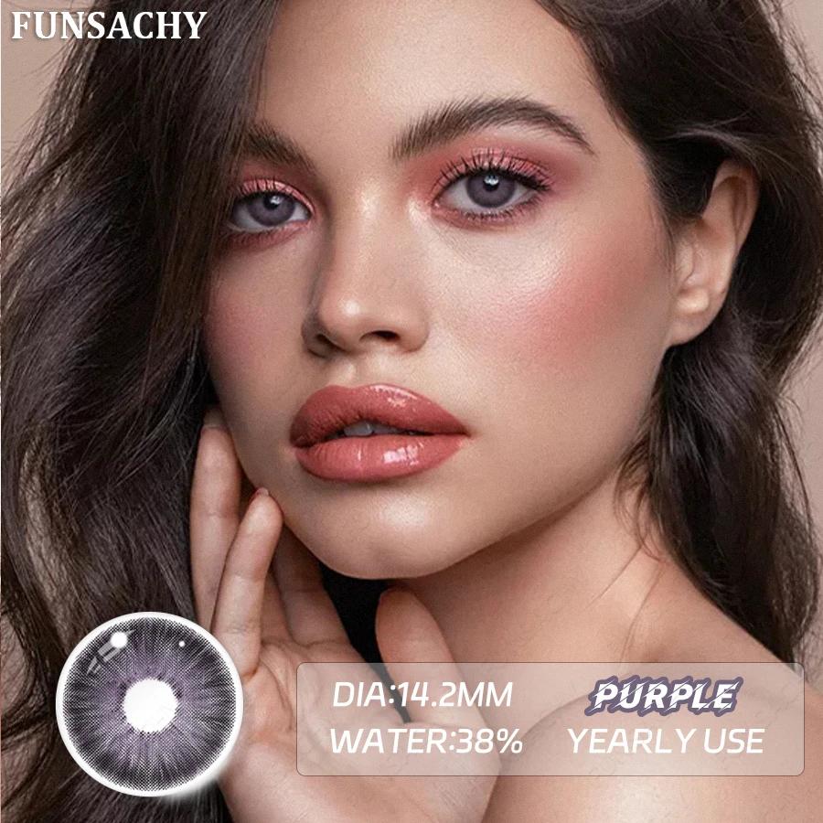 FUNSACHY Цветные контактные линзы Годовые Коричневые линзы для макияжа глаз Красота Зеленые цветные линзы Модные Серые зрачки Контакты 2 шт.