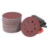 5-Inch 8-Hole Flocked Red Sandpaper Disc, Brown Corundum, for Metal Rust Removal and Putty Sanding