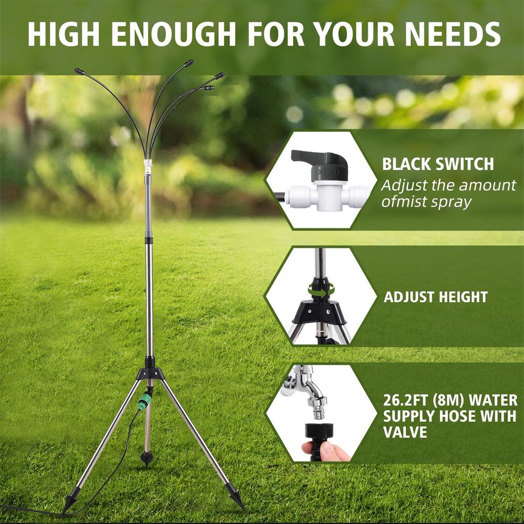 Наружная система охлаждения водяным туманом 4 головки 26 футов/8 м линия 360 градусов трубка 3/4 шланговый штуцер распылители