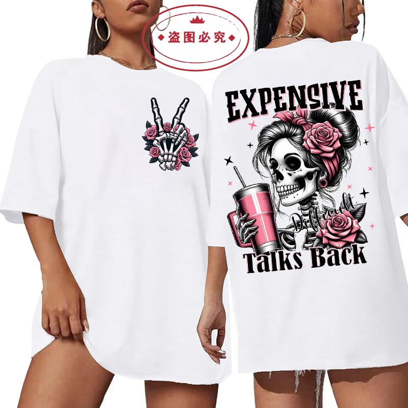 Expensive Talks Back Vintage T Shirt Men Women Fashion Hip Hop T-shirts Harajuku Casual Oversized T-shirt Mom Skeleton Clothing