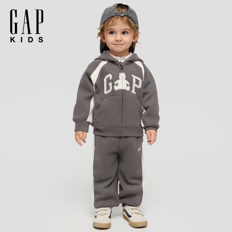 Gap Boys' Velvet Hooded Sweatshirt with Logo Appliqué
