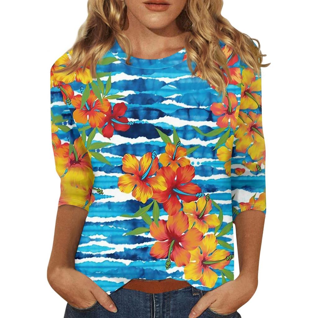 Рубашки с рукавом 3/4 для женщин, футболки с графическим принтом, блузки, повседневные базовые топы, пуловеры