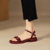 Босоножки с открытым носком женские новые весна-лето 2025 коричневые ретро на плоской подошве повседневные универсальные с ремешком на одно слово женские босоножки