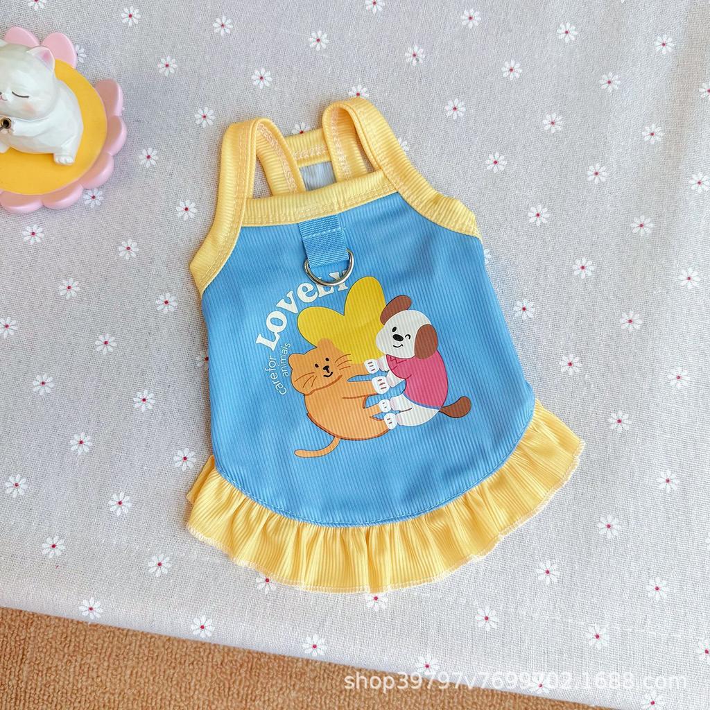 Pet Dog Dog Cat Clothes Summer Thin Breathable Sunscreen Cooling Ice Silk Suspender Princess Dress