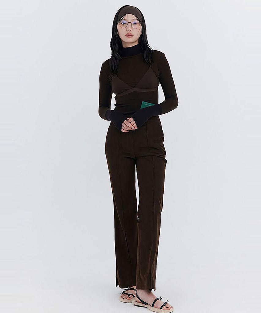 WNDERKAMMER Knit Rib Half Turtleneck T-Shirt_Brown