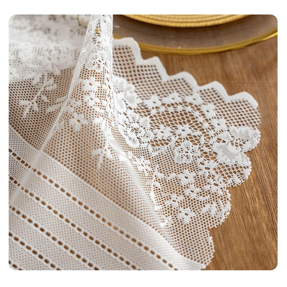 Hollowed Out Embroidered Table Cover Semi-Sheer Table Doilies Rectangular Lace Tablecloth Indoor