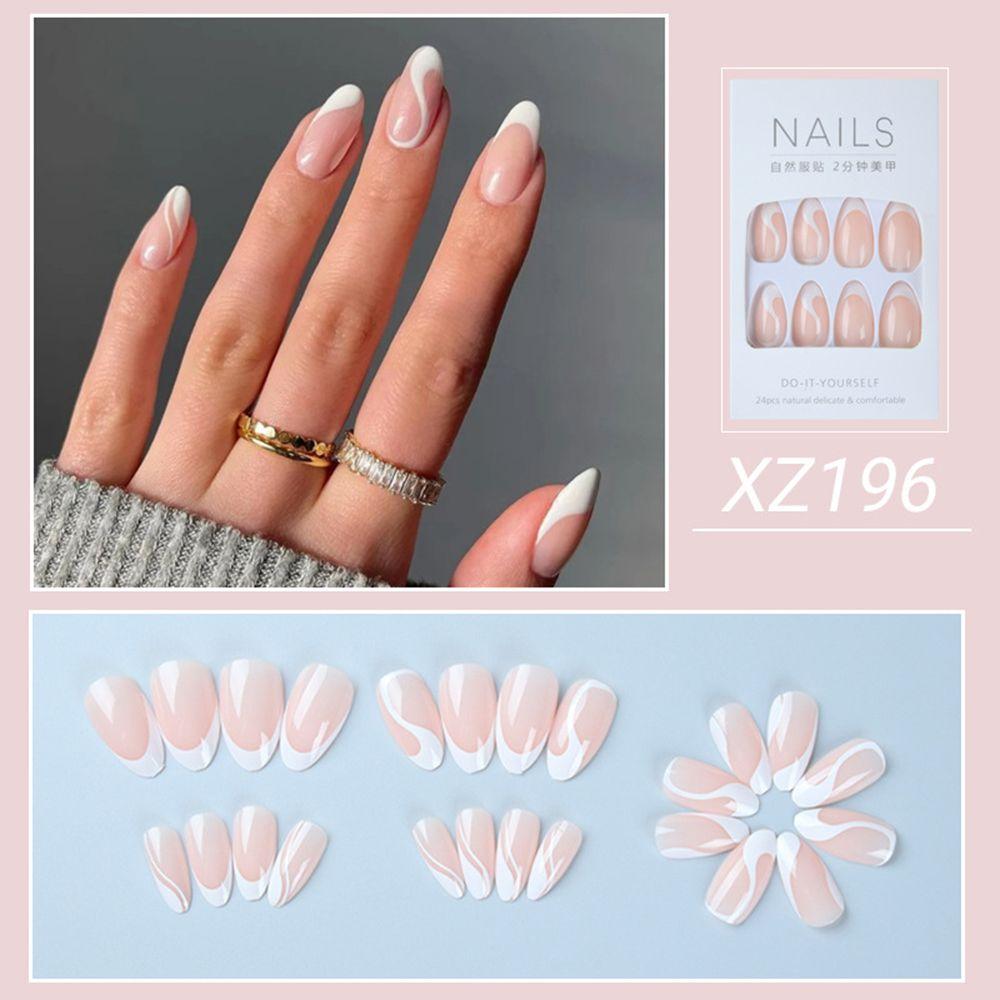 24pcs Press On Nails French Long and Short Square Almond Full Cover False Nail Fake Nails