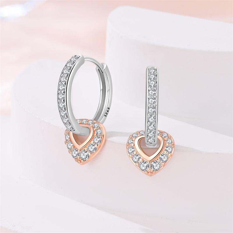Серьги из серебра 925 пробы с покрытием из розового золота для женщин, сверкающие цирконы, кулон-сердце, роскошные украшения, круглые, элегантный подарок