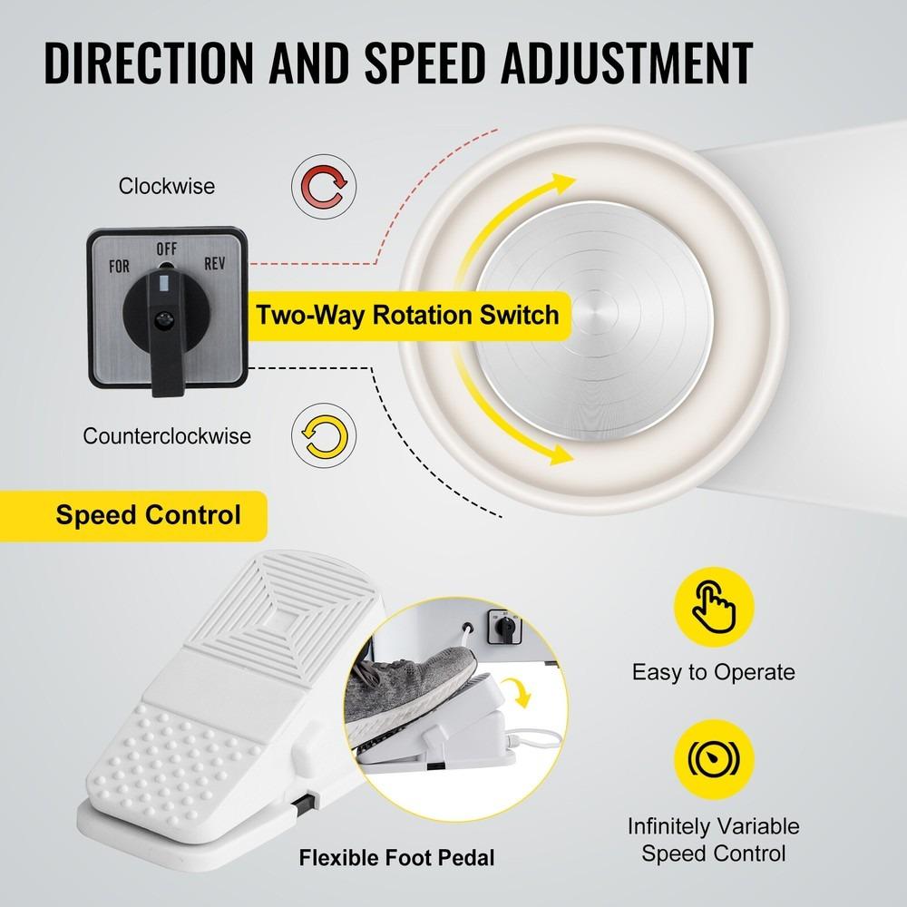 SIHAO Pottery Wheel Ceramic Wheel Forming Machine 60-300 RPM Speed Adjustable Foot Pedal Adjustable Lift Leg Detachable Basin