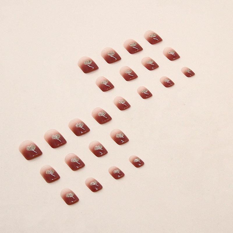 24 Pieces Simple and Gradual Change of Color Manicure White Flash Gold Powder Love Nail Piece Wear Nail Practice Special Fake Nails