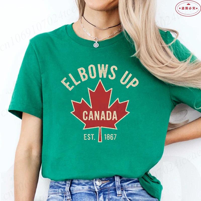 Женская футболка Elbows Up Canada Летняя Повседневная Забавная Ретро с графикой кленового листа Y2k Топы с круглым вырезом и коротким рукавом Женская одежда