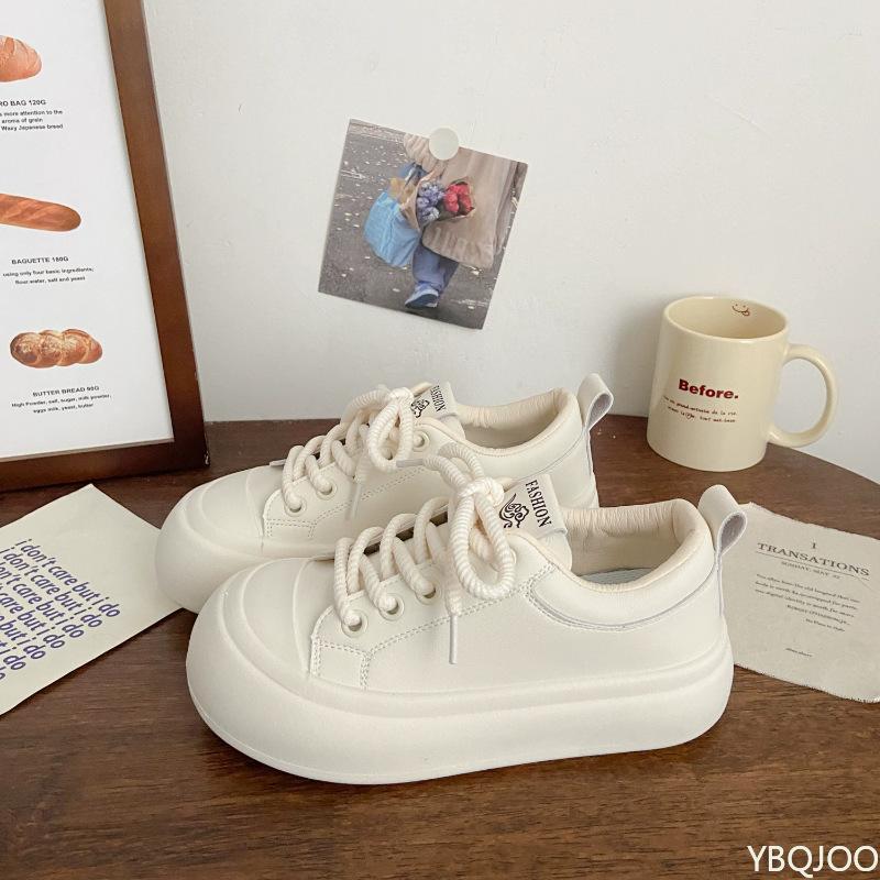 Модные белые туфли на толстой подошве с большой головой для женщин, весенний дизайн, универсальные, простые, удобные, студенческие повседневные туфли на доске с круглым носком