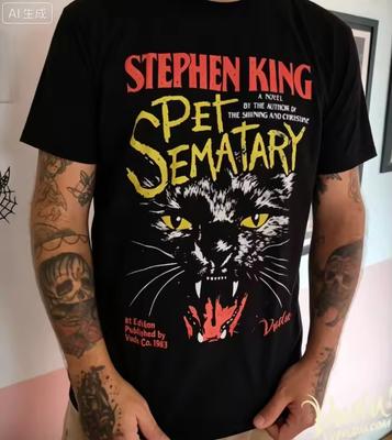 2026 Round-neck T-shirt Vintage Horror Novel Cover Design Fierce Black Cat Art Unisex Short-sleeved T-shirt