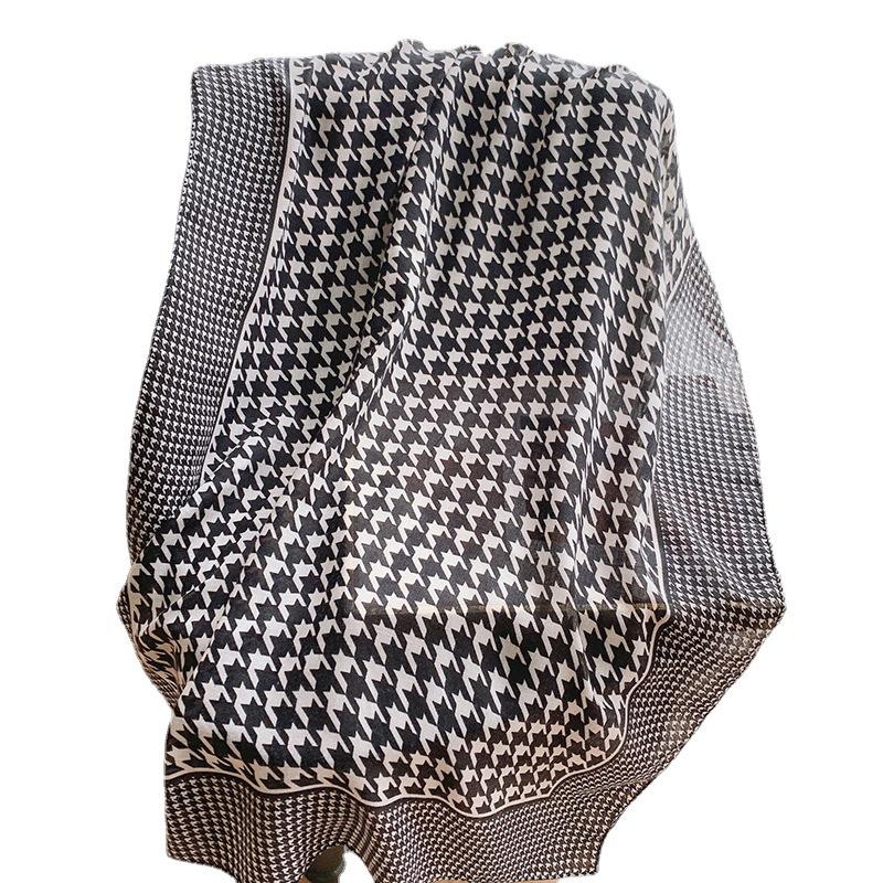 2025 Cotton and Linen Women's Scarf Long Thousand Bird Grid Silk Scarf Air-conditioned Room Warm Outside Scarf Shawl