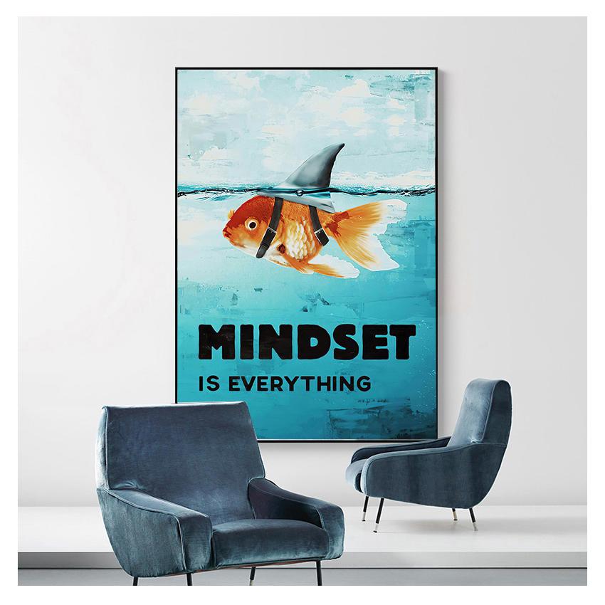 Home Decor Mindset Is Everything Shark Fish Pictures Motivational Nordic Poster For Living Room Wall Art Canvas Painting Printed