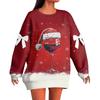 Ladies' Christmas Printed Bow Round Neck Long Sleeved Loose Pullover Sweater Sweatshirt Top