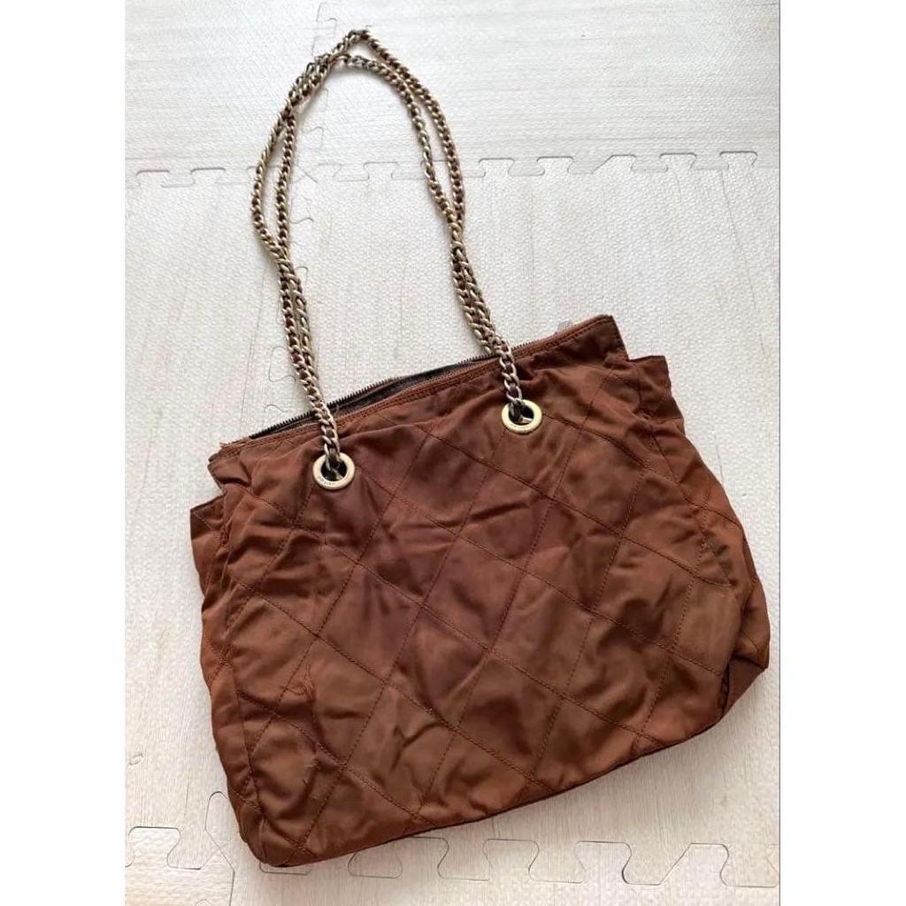 Used Prada Nylon Gold Chain Bag Vintage Brown