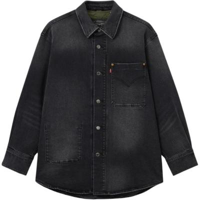 Levis Рваная Удобная Повседневная Куртка из Денима с Лацканами Свободного Кроя Мужские Куртки Серая Черная 0017L-0001