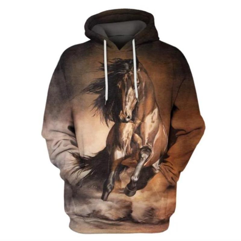 Fashion Hoodies Teen Girls 3D Printed Horse Hooded Sweatshirt Children Hoodie Loose Pullover Autumn Kids Clothes Streetwear