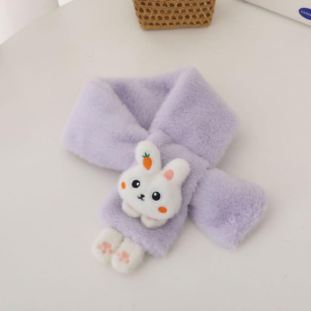 Зимние шарфы для мальчиков и девочек, толстый плюшевый детский шарф с крестиком, детский нагрудник, милый мультяшный кролик, искусственный мех, защита шеи, теплая шаль