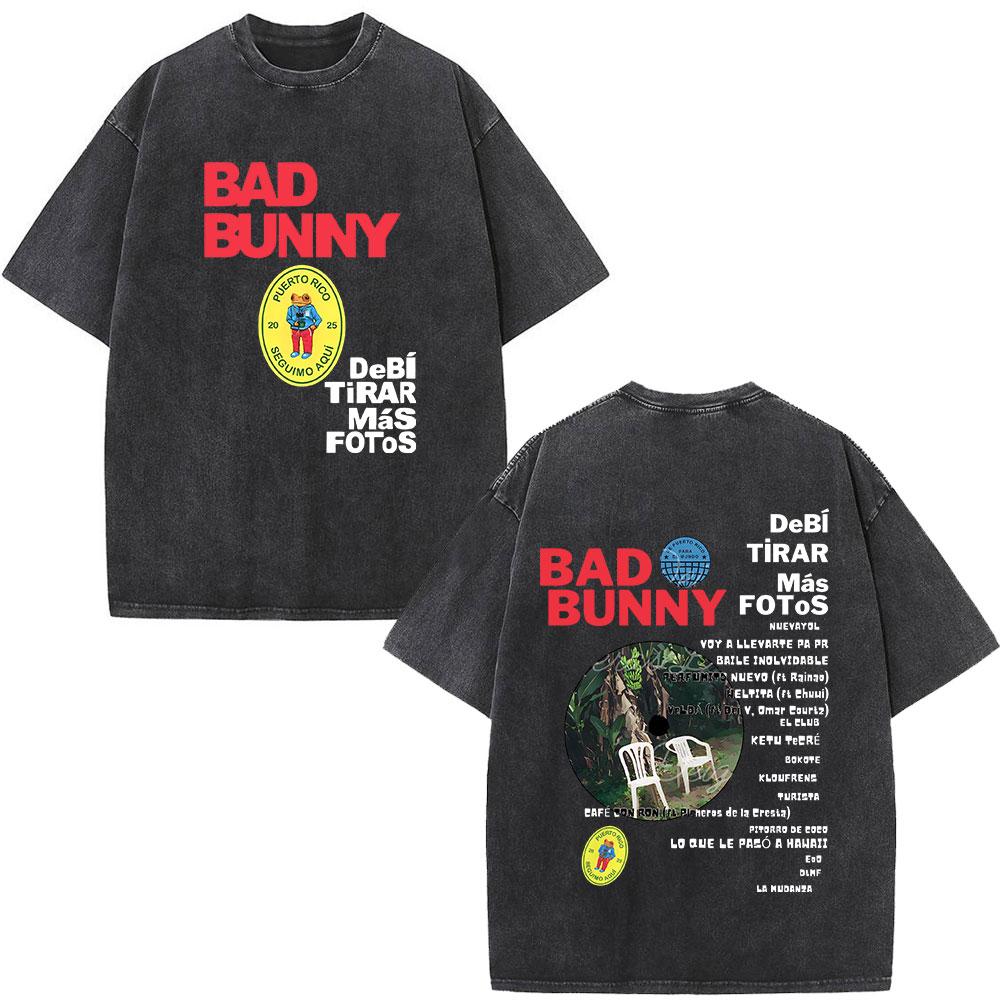 Стирка Винтажная Футболка с Мерчем Bad Bunny Тур DTMF Деби Тирар Мас Фотографий Футболка Мужская Женская Мода Хип-Хоп Оверсайз Футболки Топы