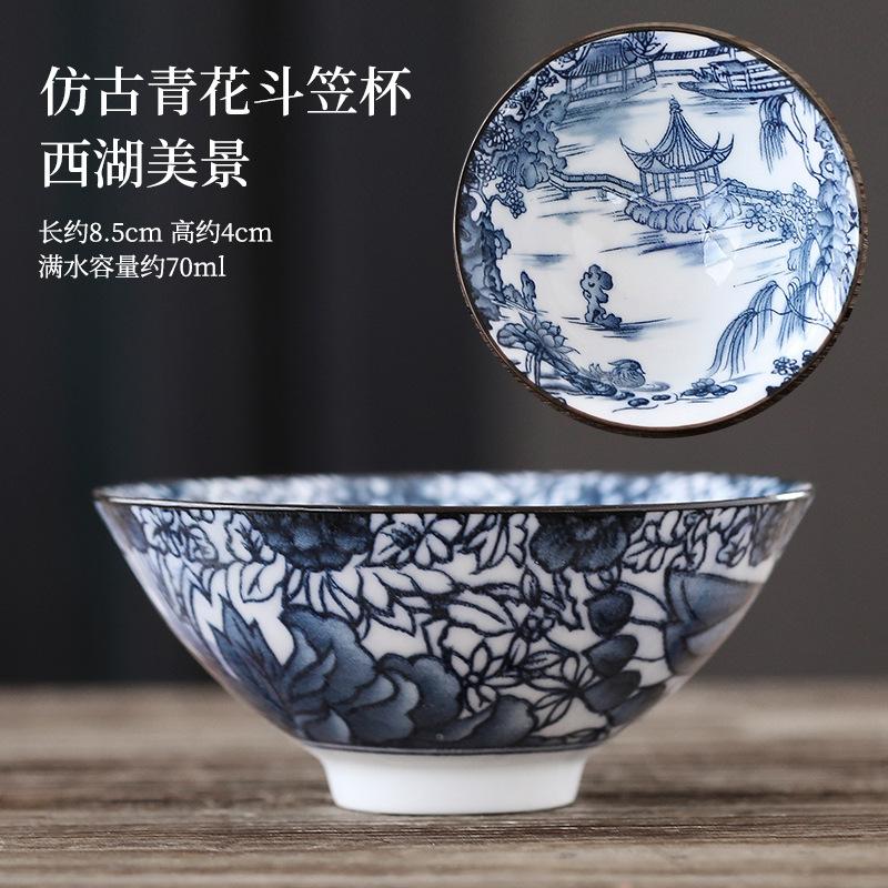 70 мл изысканные синие и белые фарфоровые чайные чашки расписанные вручную чашка мастера бамбуковая шляпа чайная чаша гостевые дегустационные кружки чайные аксессуары