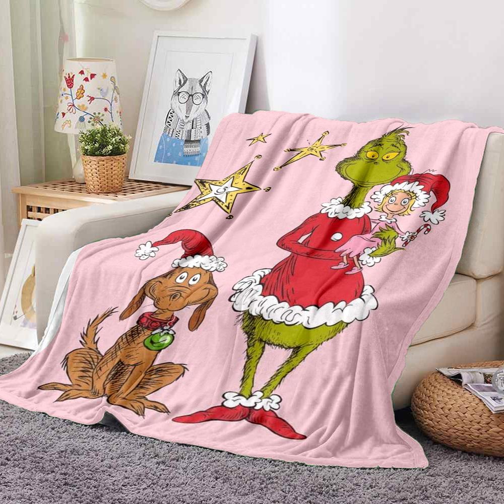 Grinch Family Flannel Blanket Throw Blanket Soft Warm Sofa Bed Camping Home Decor Unique Christmas Gift C9211453