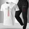 Мужской повседневный свободный спортивный комплект с короткими рукавами и брюками Быстросохнущий, впитывающий пот, мягкий, дышащий, легкий мужской комплект с футболкой