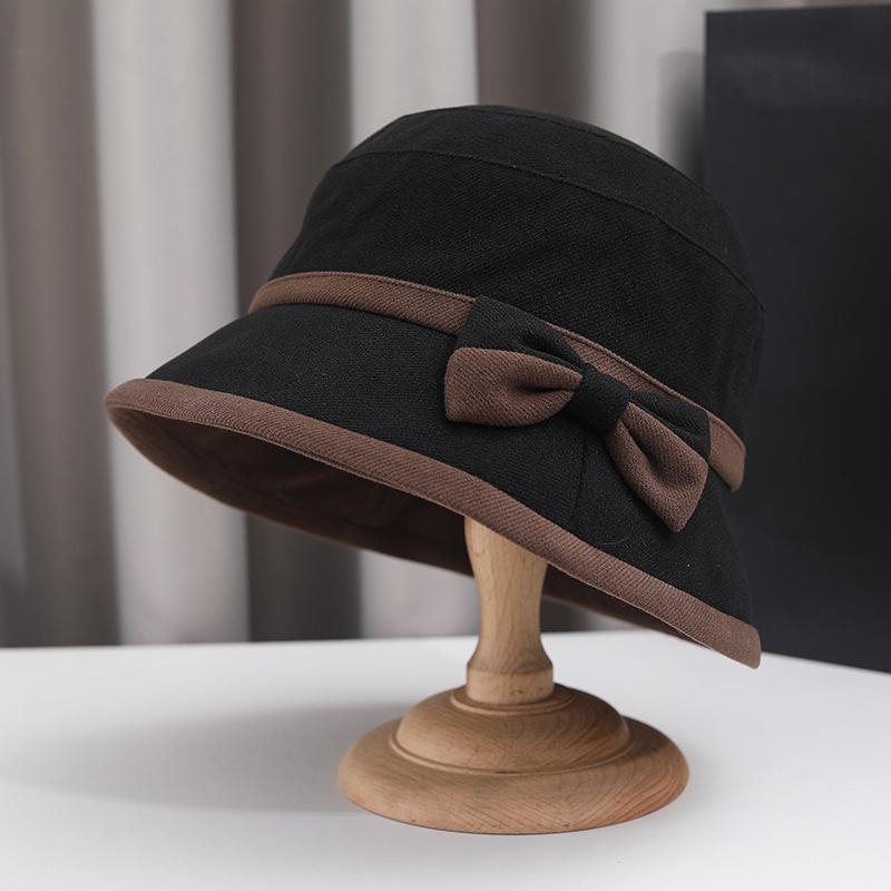 Autumn/Winter new bow hat for women, high-end bucket hat, casual versatile warm bucket hat, face-enhancing small basin hat
