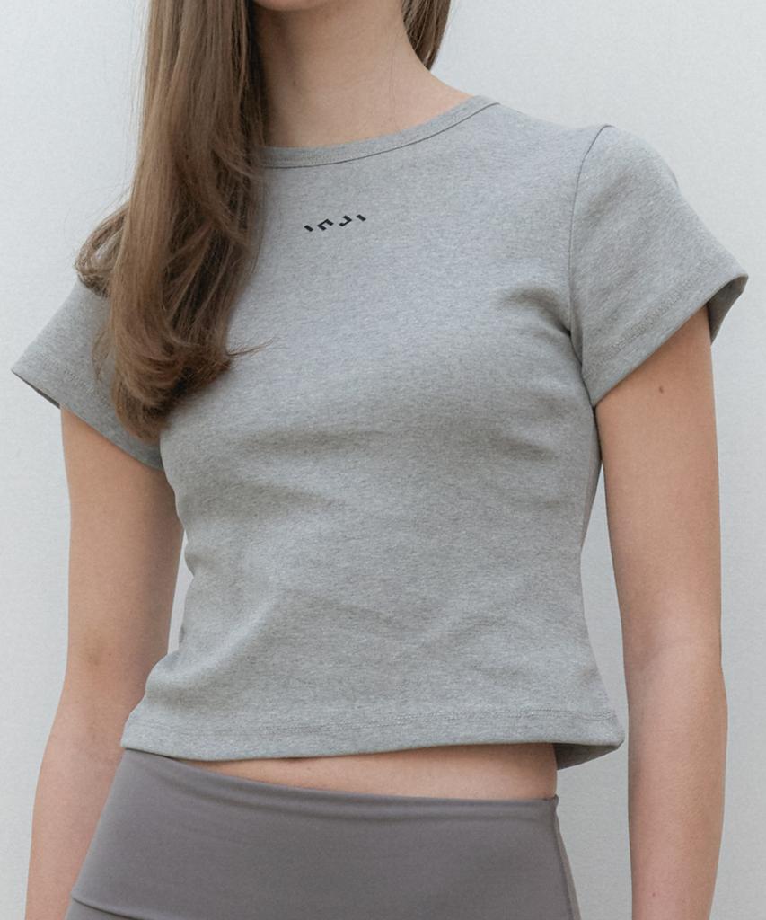 INJIACTIVE Slim Fit Logo Crop Tee Gray