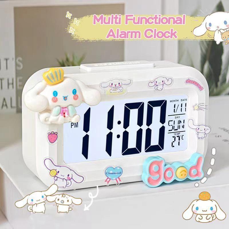Светодиодные цифровые часы Hello Kitty Melody, Будильник Kuromi с ночником, Настольные часы, Украшения для рабочего стола, спальни, прикроватной тумбочки, Подарок для детей