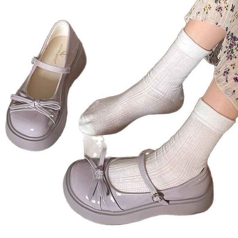 Ретро бант круглый носок платформа маленькие кожаные туфли женские новые осенние туфли Мэри Джейн туфли феи