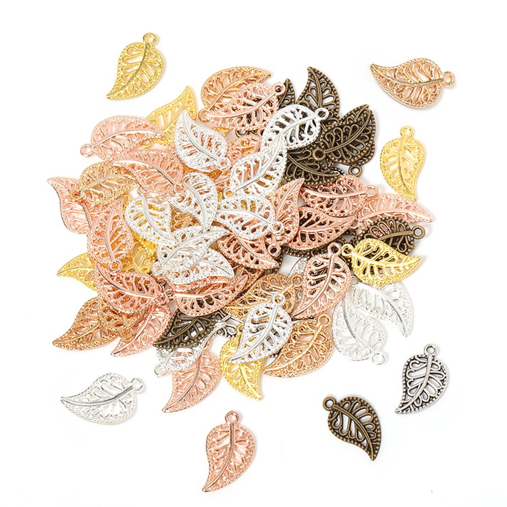 50pcs 17x9mm Tree Leaf Charms Pendants Small Metal Leaf Pendants for Bracelet Accessories Jewelry Findings Making Wholesale DIY