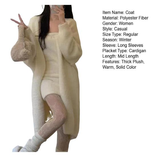 Женское зимнее пальто с длинными рукавами, утолщенное плюшевое, однотонное, длиной до середины икры, уютный кардиган с защитой от ветра и температурным фиксатором
